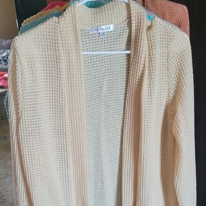Cream Textured Cardigan Sweater